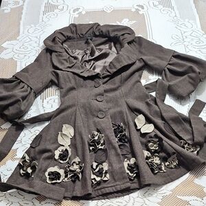 Ryu Vintage Y2K Brown Wool Cottagecore Floral Bohemian Fairy Grunge Jacket